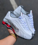 Nike Shox R4 Branco c/ Cinza e Vermelho
