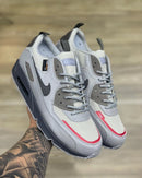 Nike AirMax 90 Cinza c/ Preto e Vermelho